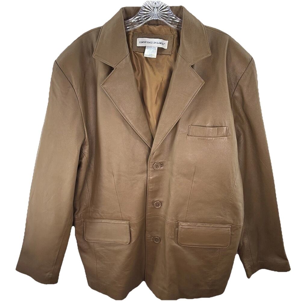 New VTG Leather Men's Blazer Jacket Sport Coat 44R Caramel Brown 70s Irvine Park